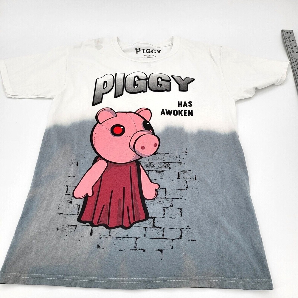 Roblox Piggy Has Awoken T-Shirt Youth XL Grey White Tie Dye Gaming Graphic‎ Tee